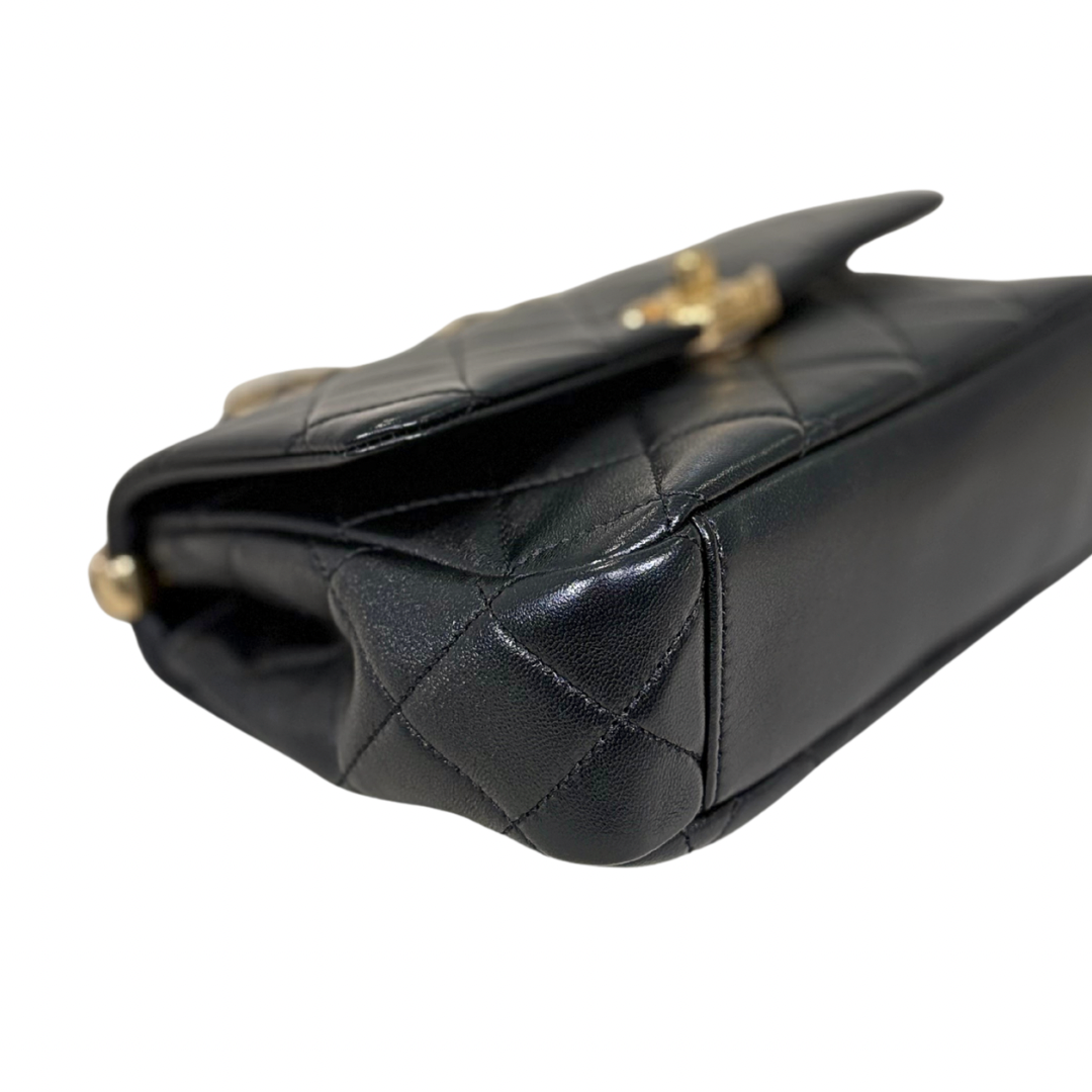 24C Mini Flap Black Lambskin Leather Gold Hardware Microchip