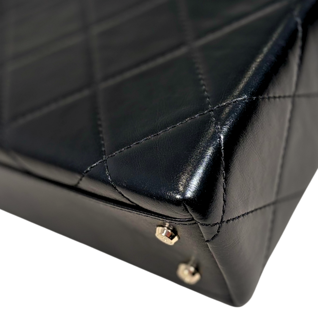 Vanity Top Handle Black Shiny Lambskin Leather Gold Hardware