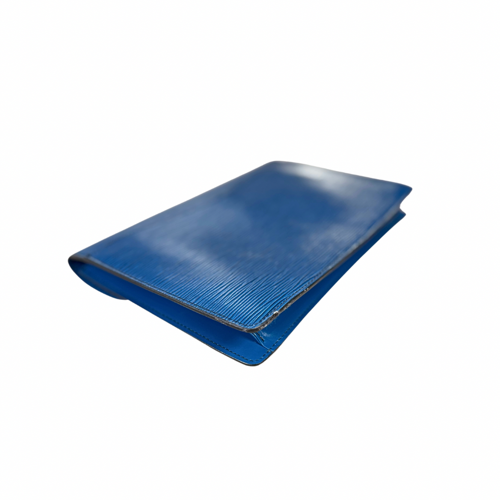 Montaigne 23 Clutch Bag Epi Leather Toledo Blue Gold Hardware