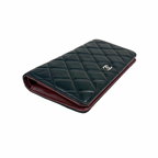 Long Wallet Black Lambskin Leather Silver Hardware