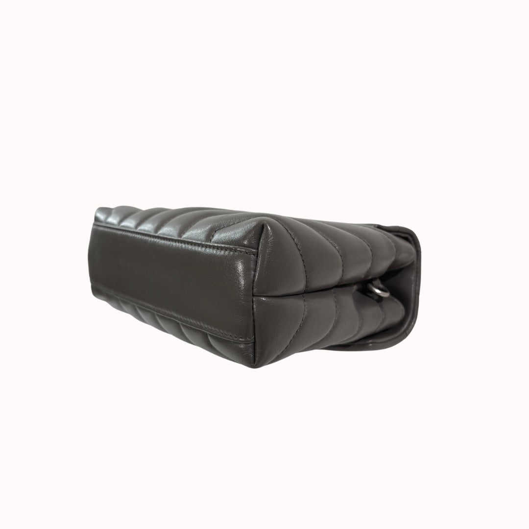 Grey Chevron Quilted Leather Toy LouLou Silver Hardware