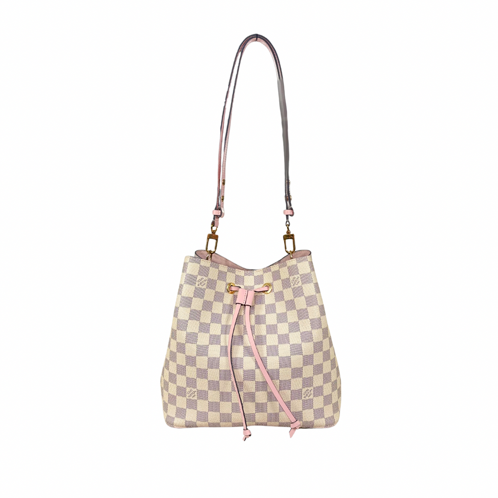 NèoNoè MM Bucket Bag Damier Azur Canvas Rose Ballerina Gold Hardware