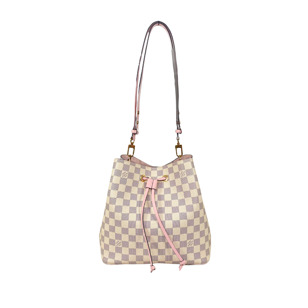 NèoNoè MM Bucket Bag Damier Azur Canvas Rose Ballerina Gold Hardware