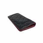 Long Wallet Black Lambskin Leather Silver Hardware