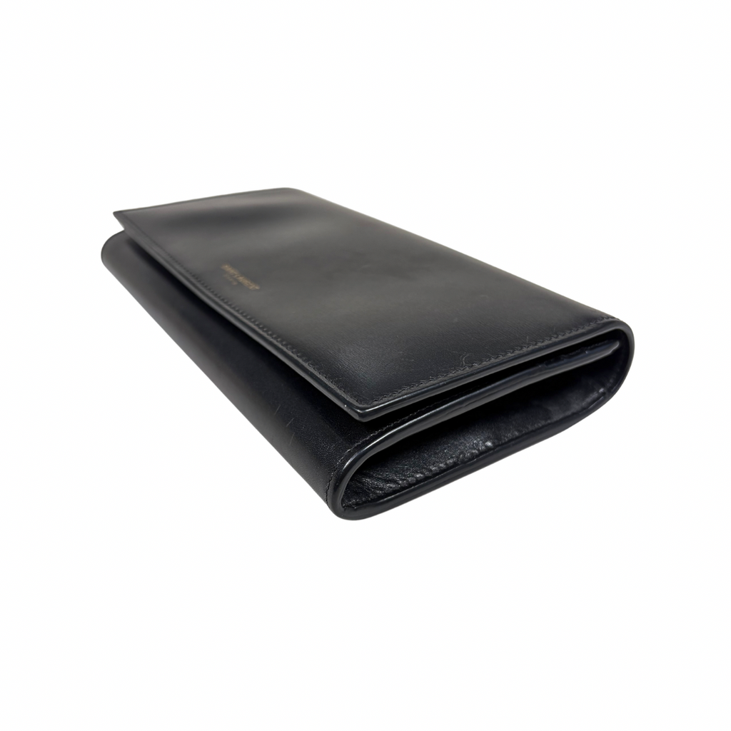 Long Bi-fold Wallet Black Smooth Leather