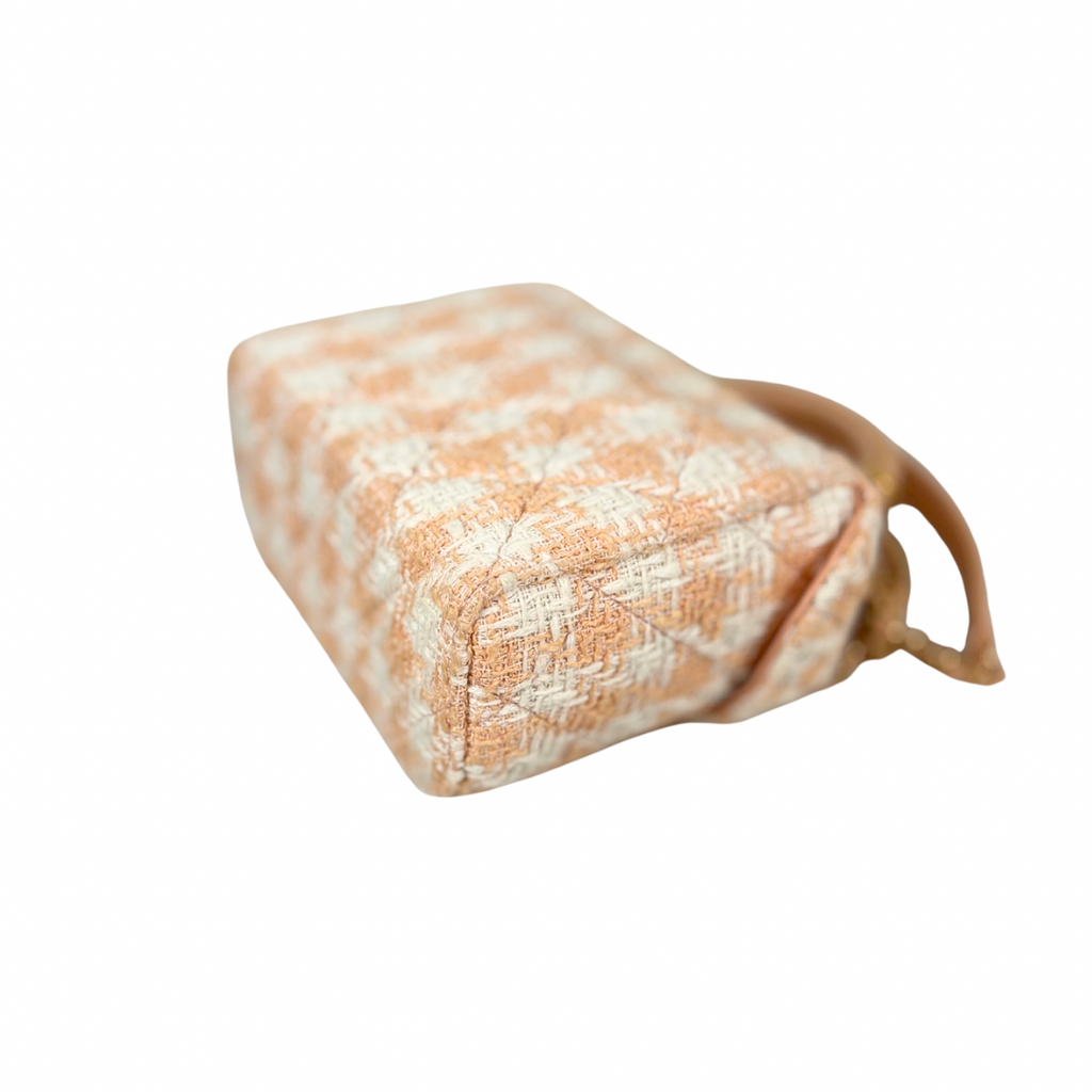 Tweed Mini Square Flap Bag Light Orange Ecru Gold Hardware