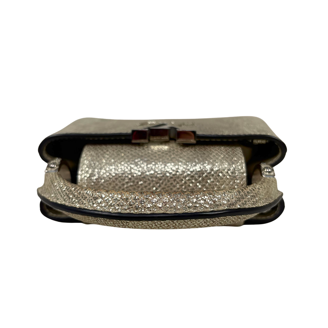 Lizard Capucines Metallic Gold Mini Bag  Silver Hardware