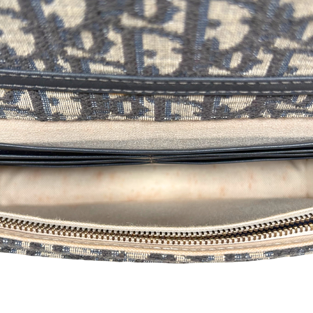 Saddle Pouch Wallet On Chain Medium Blue Oblique Jacquard Gold-Finish Hardware