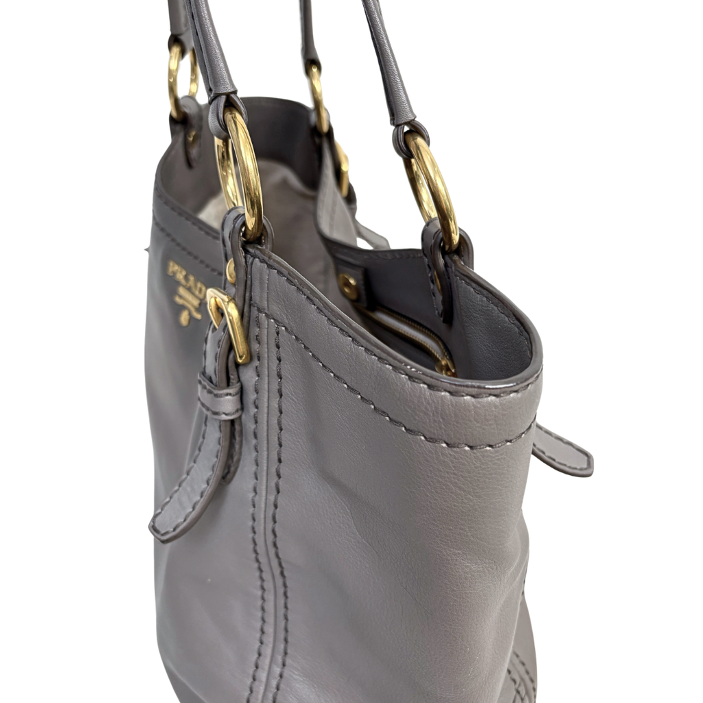 Signature Hobo Bag Vitello Daino Leather Grey Gold Hardware