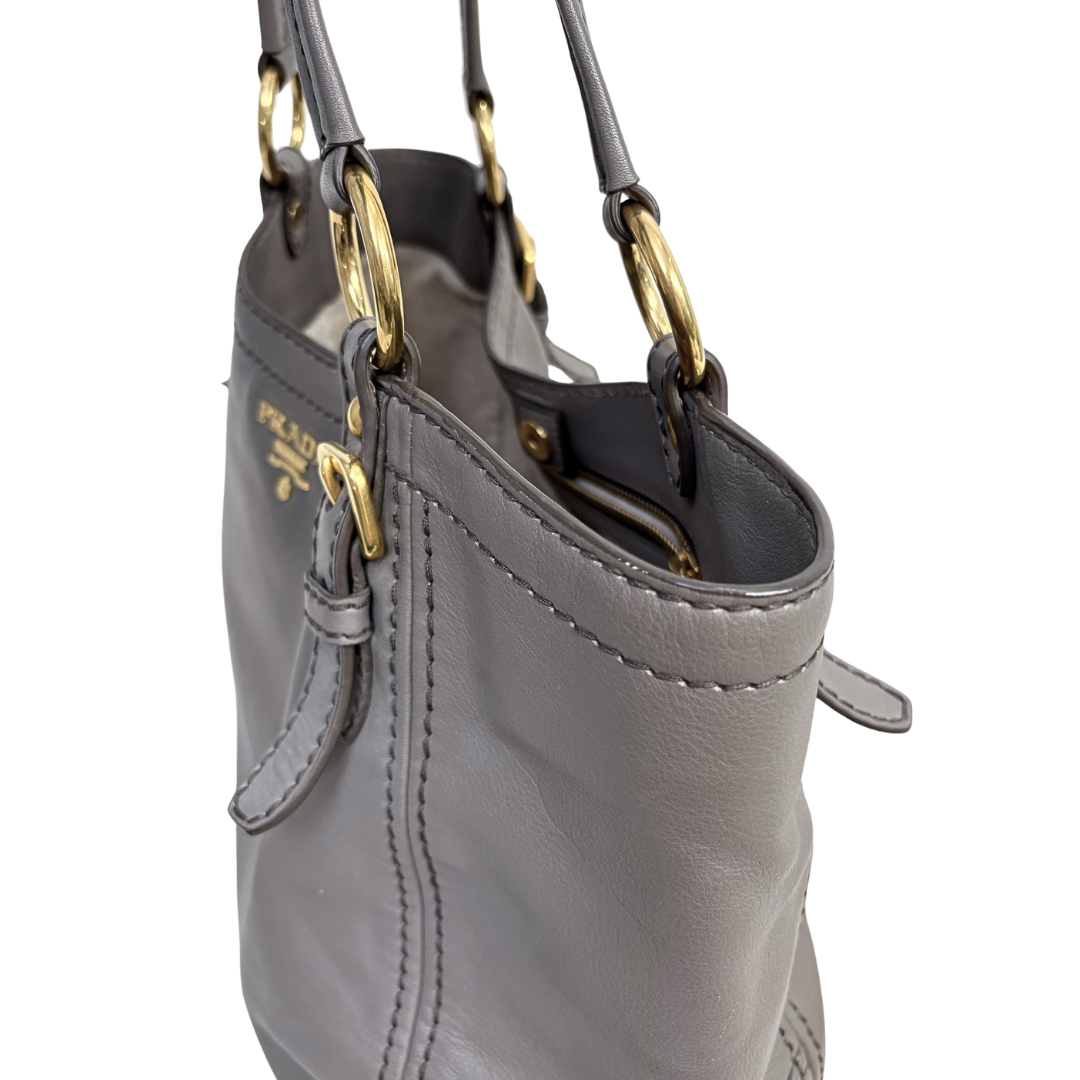 Signature Hobo Bag Vitello Daino Leather Grey Gold Hardware