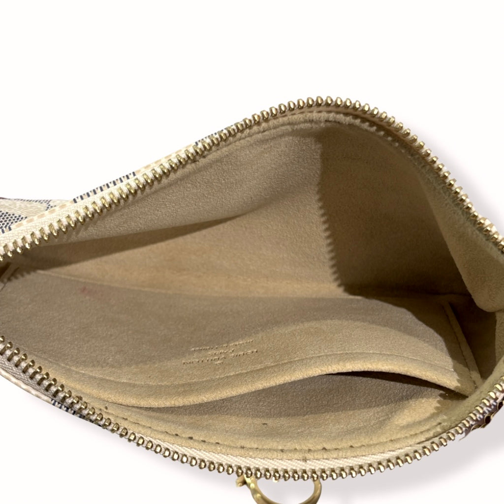 Damier Azur Pochette Milla MM White Gold Hardware