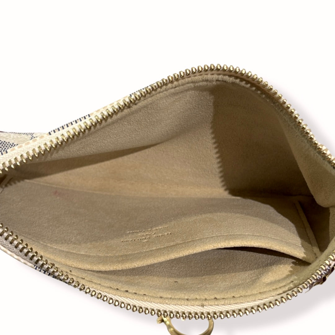 Damier Azur Pochette Milla MM White Gold Hardware