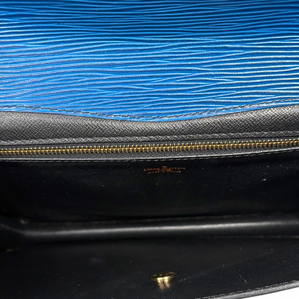 Montaigne 23 Clutch Bag Epi Leather Toledo Blue Gold Hardware