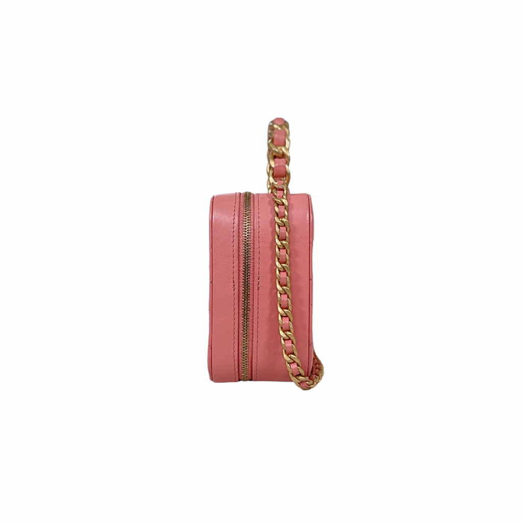 Vanity Top Handle Salmon Pink Lambskin Leather Gold Hardware Microchip