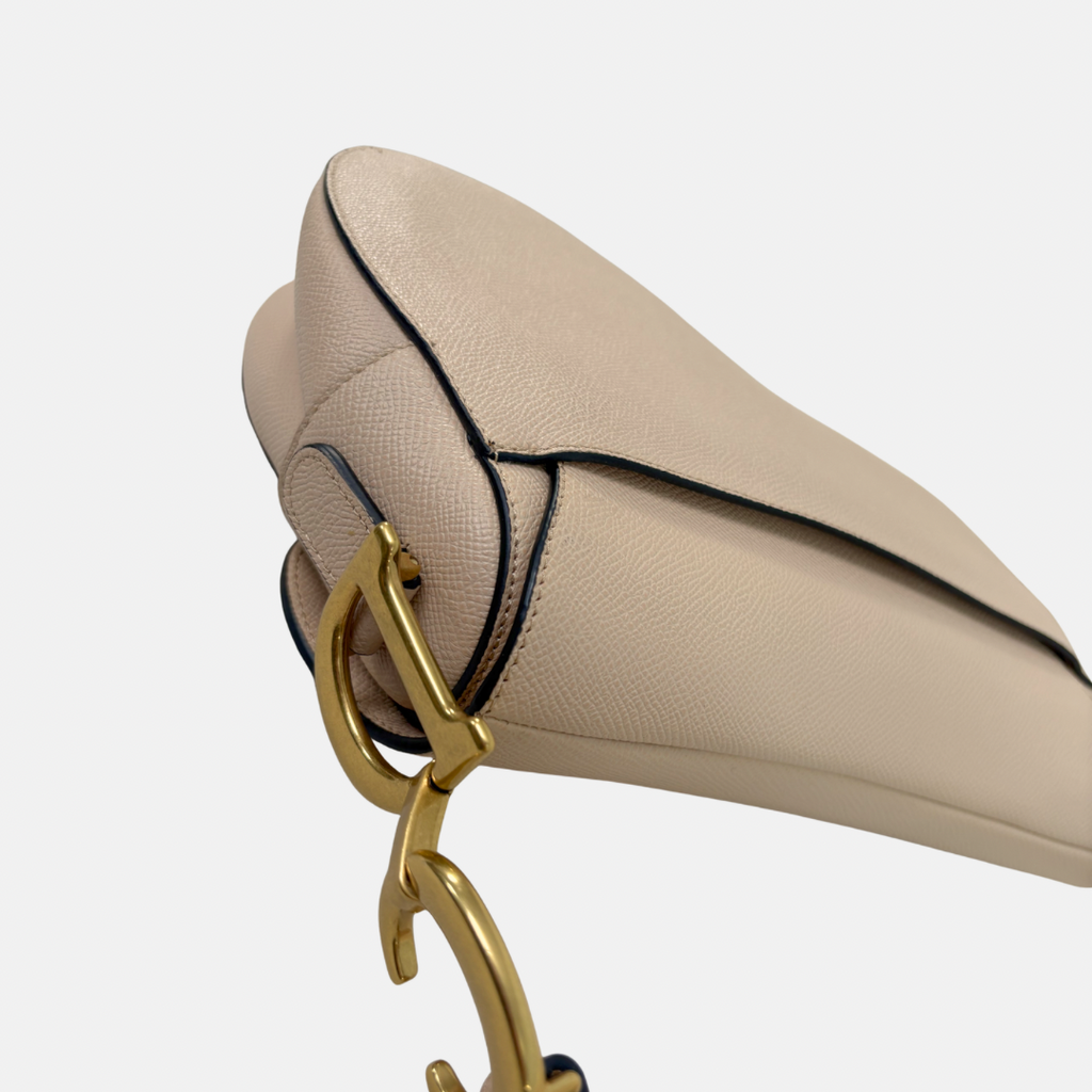 Saddle Bag Medium Beige Grained Calfskin Leather Gold Hardware