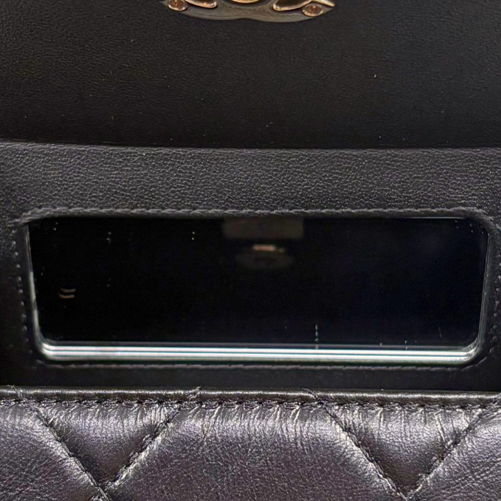 Vanity Top Handle Black Shiny Lambskin Leather Gold Hardware