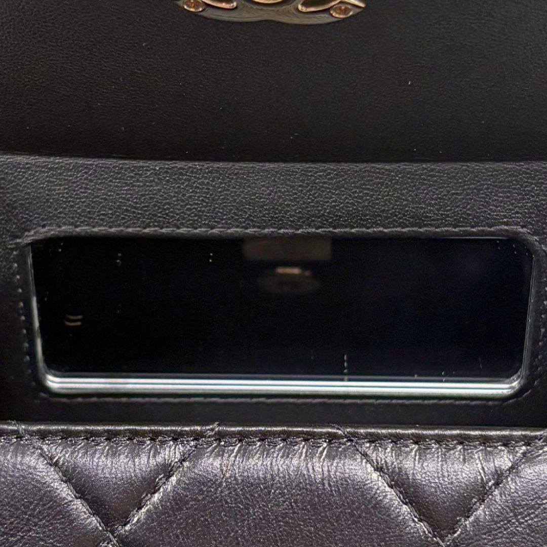 Vanity Top Handle Black Shiny Lambskin Leather Gold Hardware