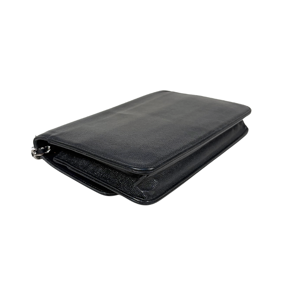 Sevruga Wallet On Chain Black Caviar Leather Silver Hardware Series 14