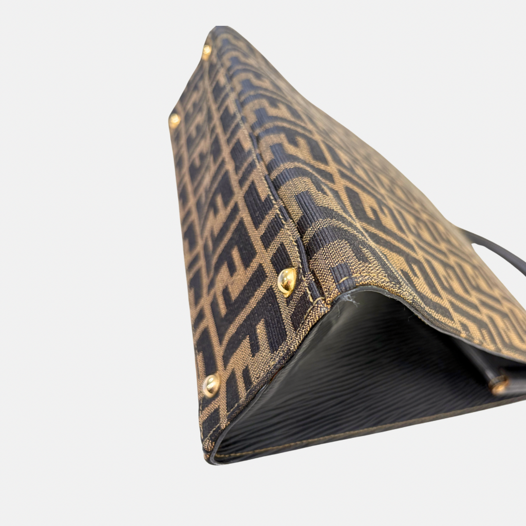 Zucca Canvas Vintage Handbag Brown Gold Hardware
