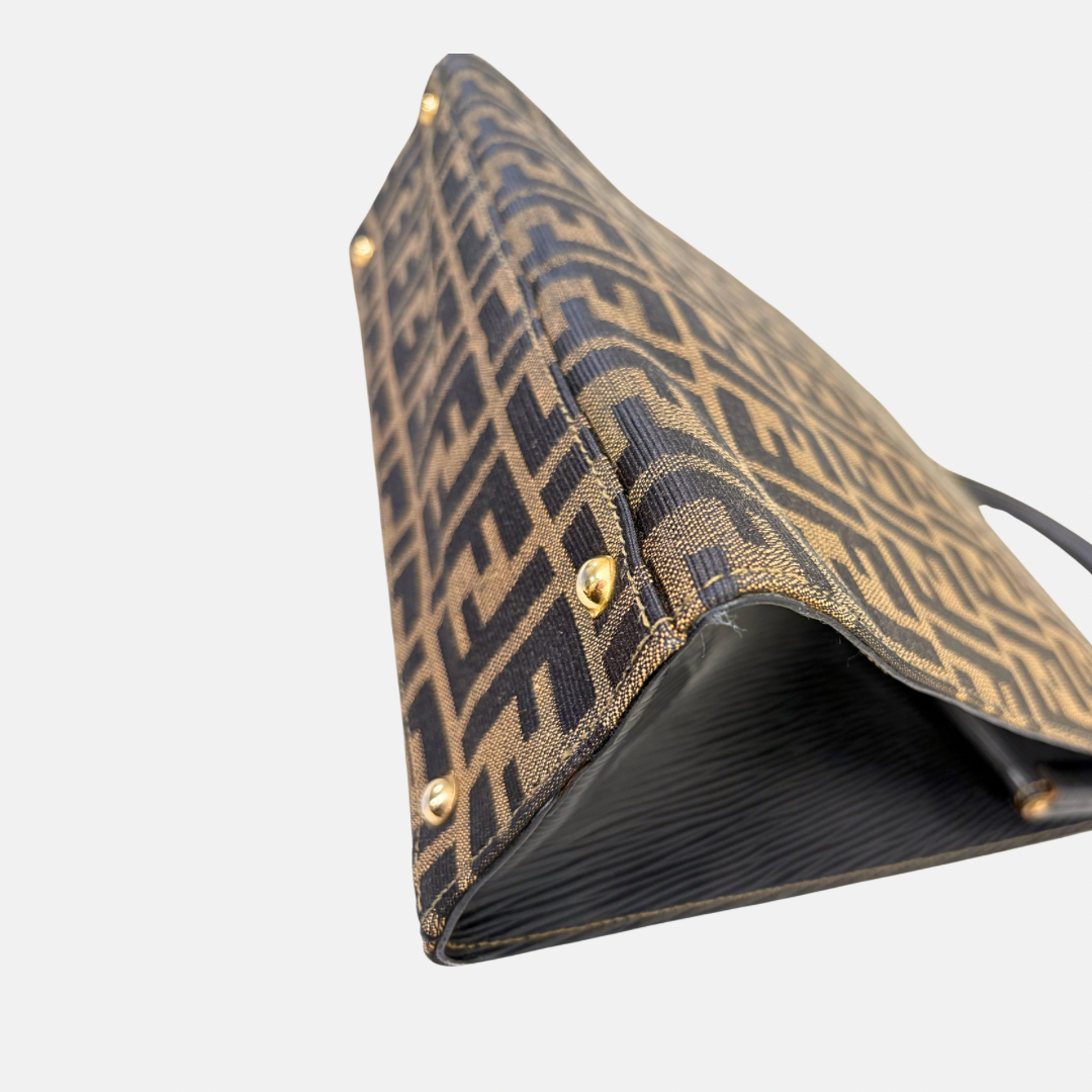 Zucca Canvas Vintage Handbag Brown Gold Hardware