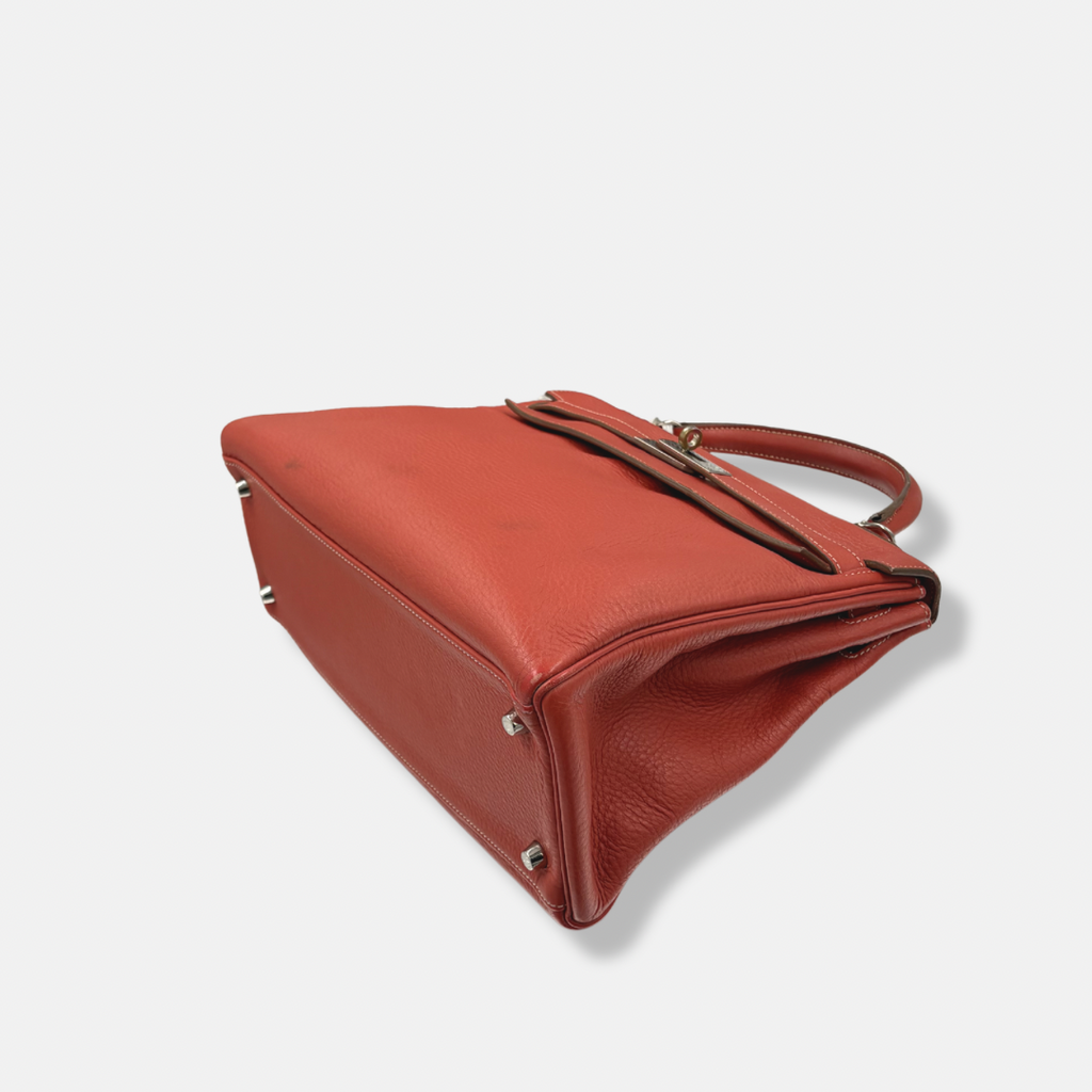 Kelly 32 Handbag Taurillion Clemence Orange Palladium Hardware