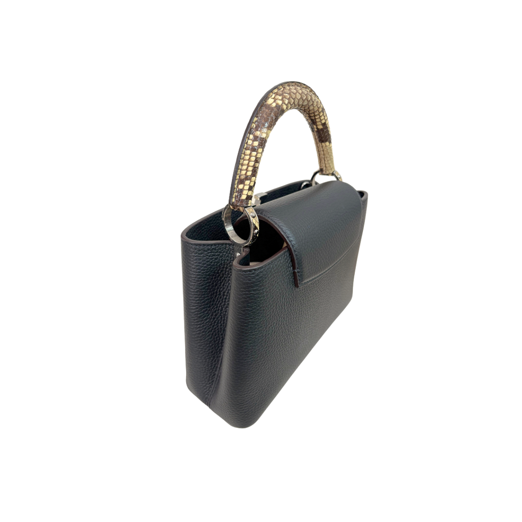 Capucines Snake Skin  Top Handle BB Taurillon Black Silver Hardware