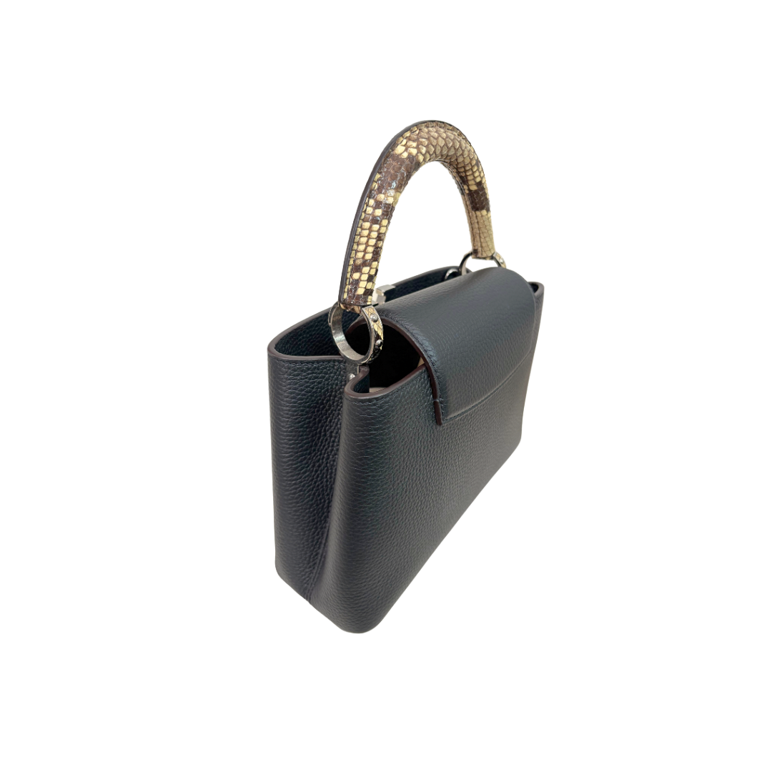 Capucines Snake Skin  Top Handle BB Taurillon Black Silver Hardware