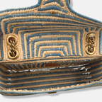 Raffia Woven Blue GG Marmont Shoulder Bag Gold Hardware