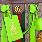 Savoy Duffle Bag GG Supreme Canvas Neon Green Gold Hardware