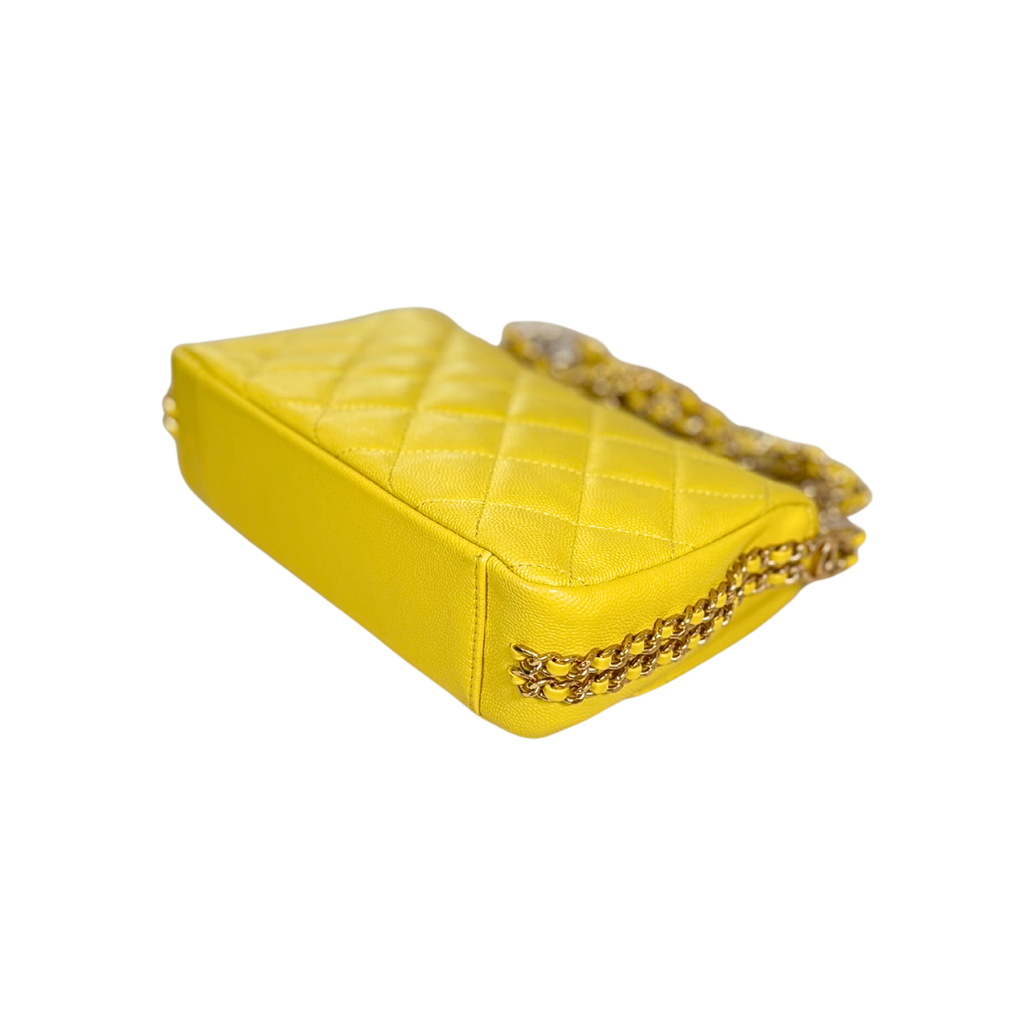 23C Collection Seasonal Flap Lemon Yellow Caviar Gold Hardware Microchip