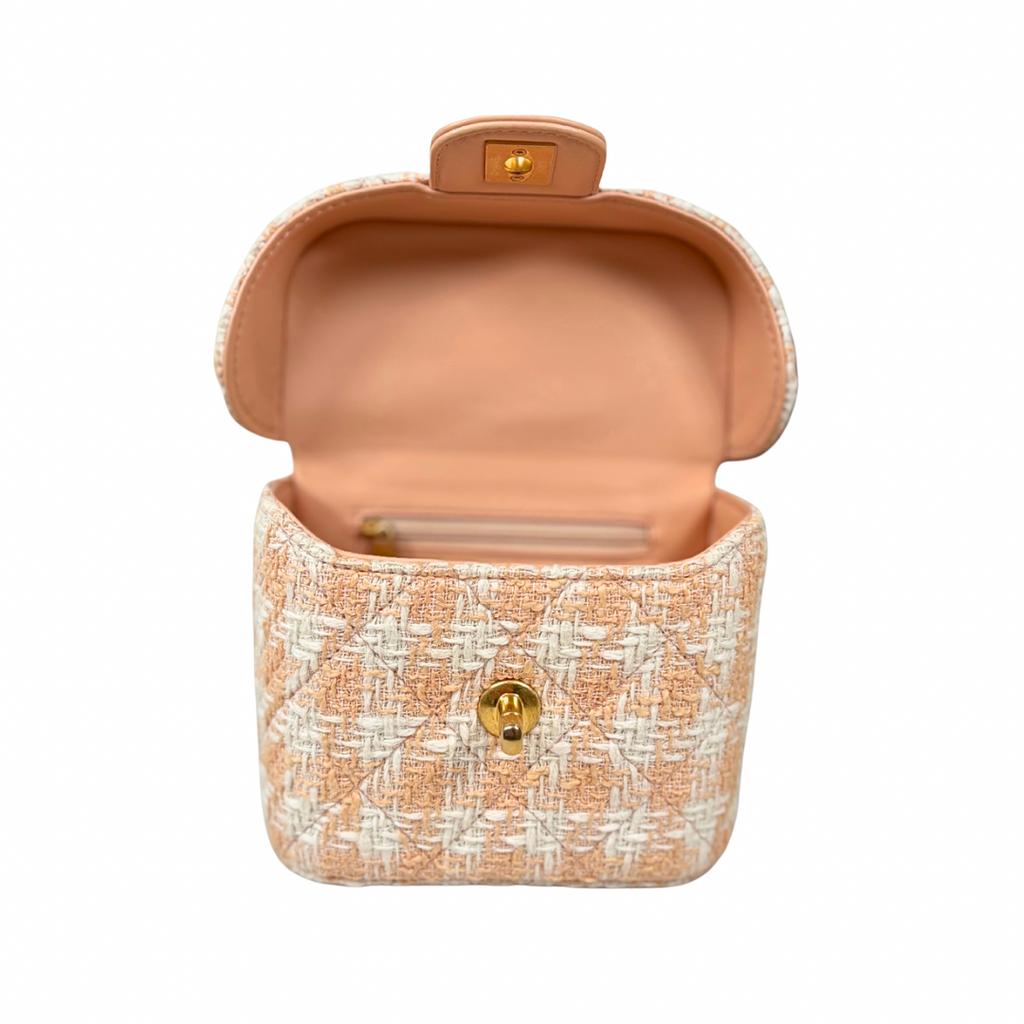 Tweed Mini Square Flap Bag Light Orange Ecru Gold Hardware