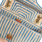 Raffia Woven Blue GG Marmont Shoulder Bag Gold Hardware