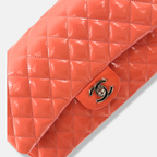 Classic Double Flap Medium Coral Orange Patent Leather