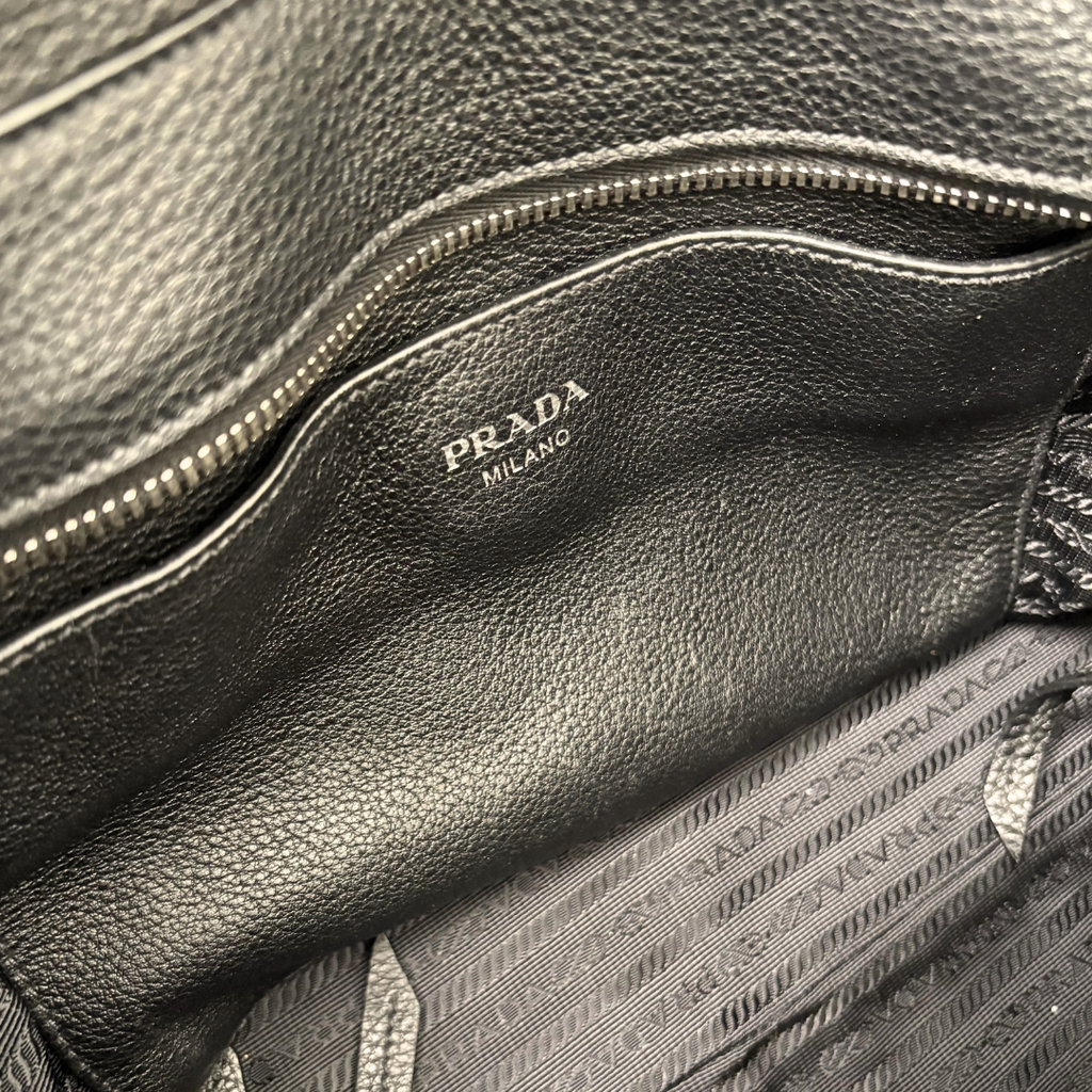 Vitello Phenix Black Tote Bag Silver Hardware