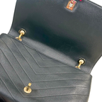 Chevron Chic Flap Bag Medium Black Calfskin Leather Gold Hardware