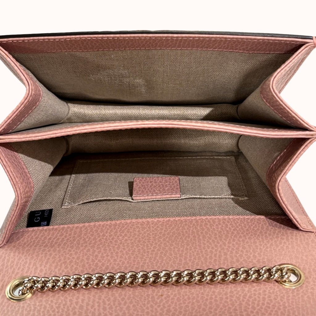 Pebbled Leather Interlocking G Small Light Pink Gold-Tone Hardware