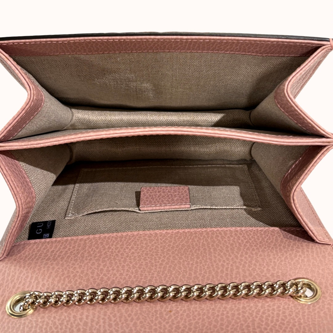Pebbled Leather Interlocking G Small Light Pink Gold-Tone Hardware