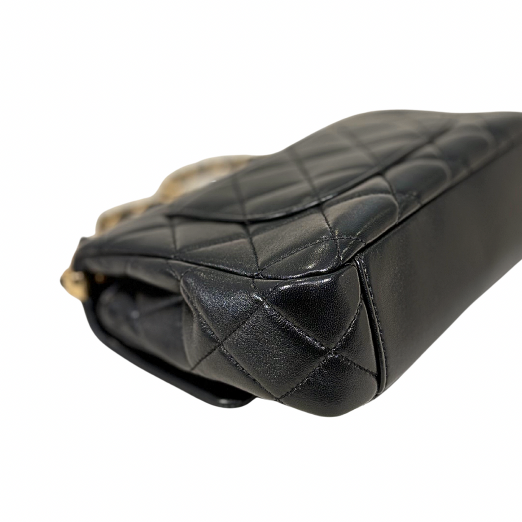 24C Mini Flap Black Lambskin Leather Gold Hardware Microchip