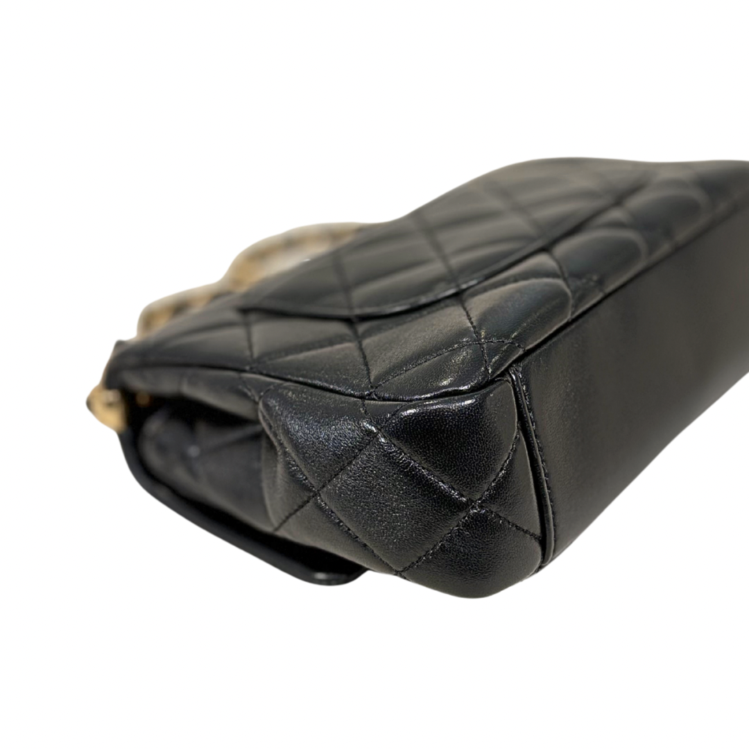 24C Mini Flap Black Lambskin Leather Gold Hardware Microchip