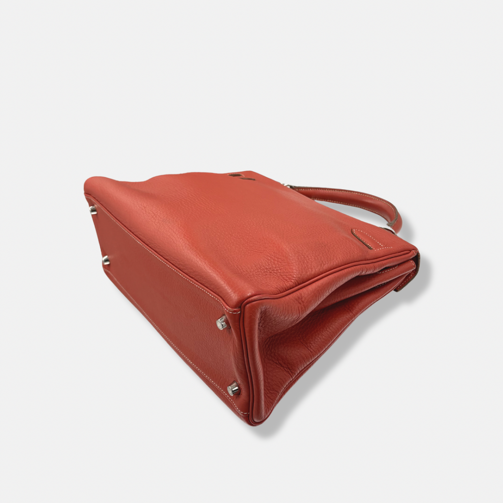 Kelly 32 Handbag Taurillion Clemence Orange Palladium Hardware