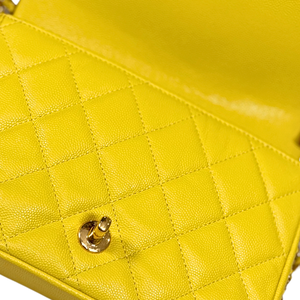 23C Collection Seasonal Flap Lemon Yellow Caviar Gold Hardware Microchip