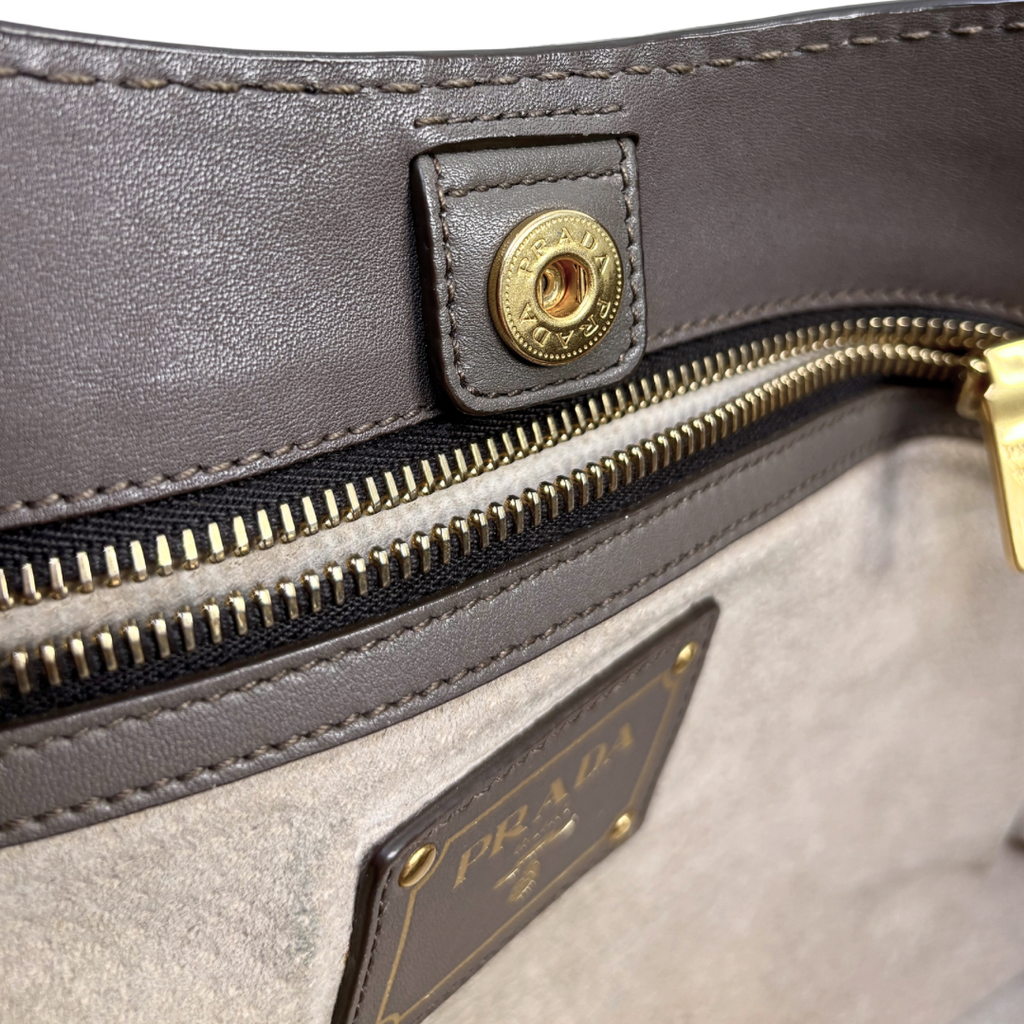 Signature Hobo Bag Vitello Daino Leather Grey Gold Hardware