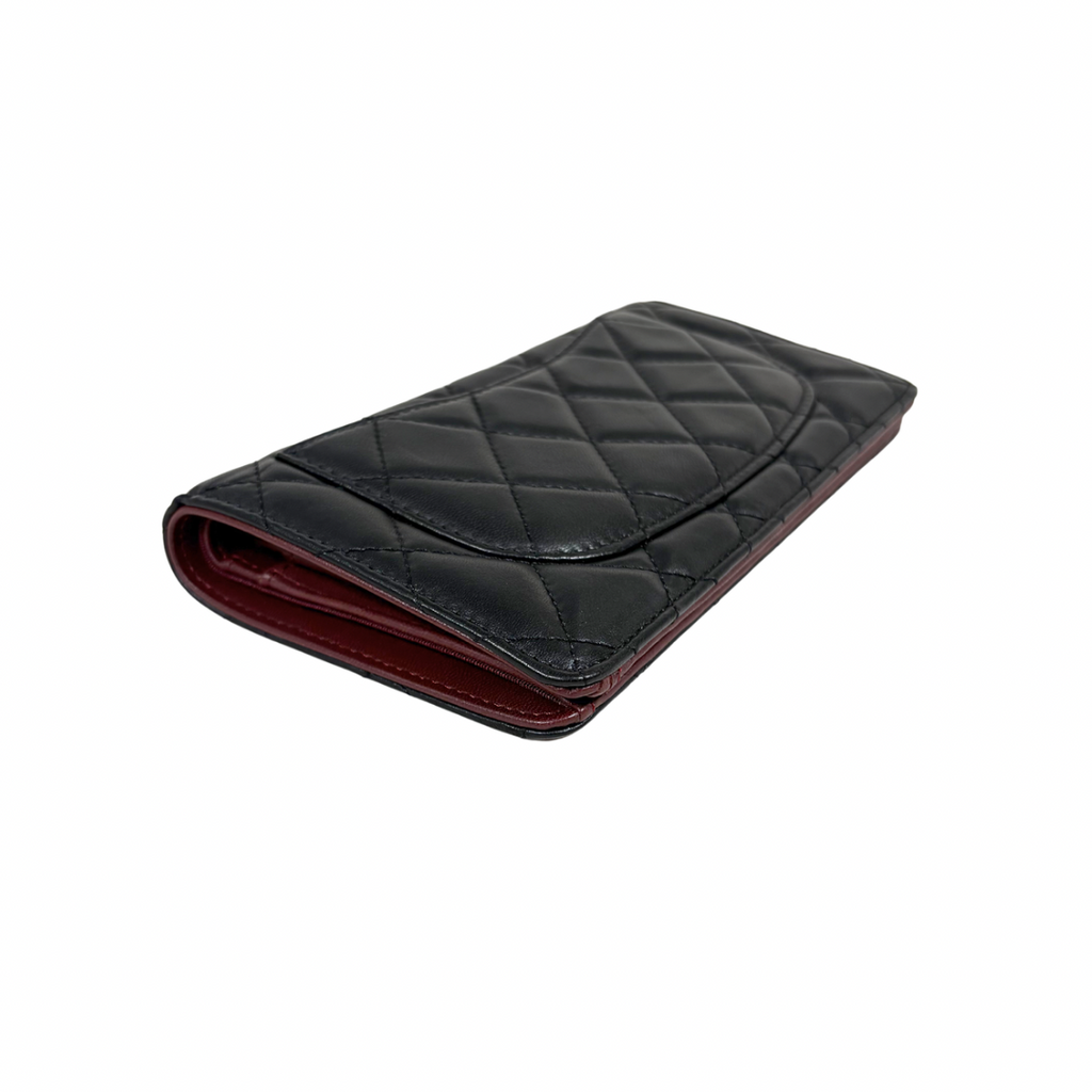 Long Wallet Black Lambskin Leather Silver Hardware