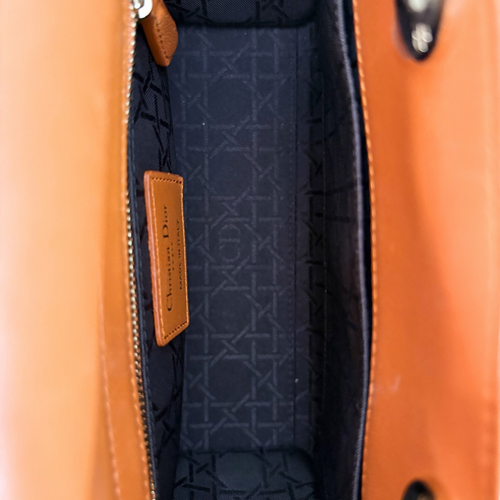 Lady Dior Small Orange Cannage Lambskin Leather ABC Strap Gold Hardware