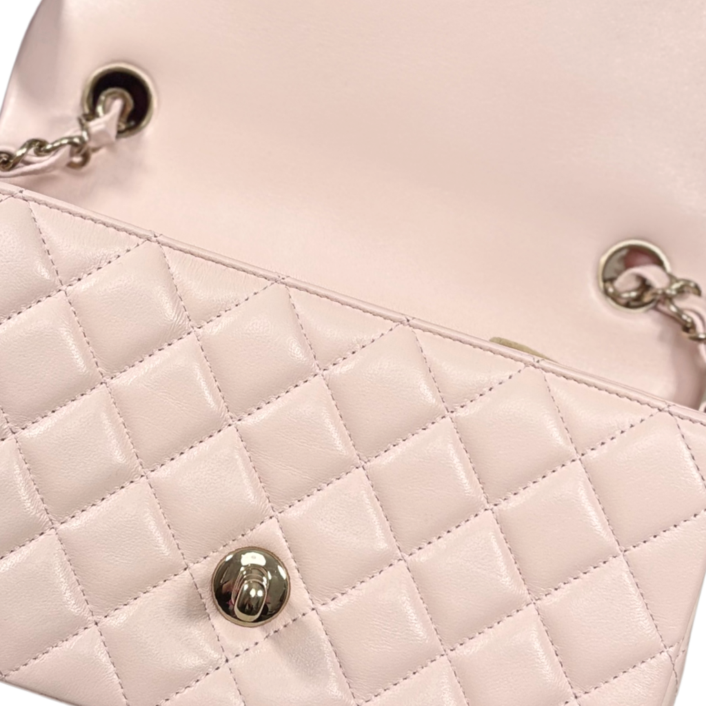 Mini Flap Pale Pink Lambskin Leather Gold Hardware Microchip