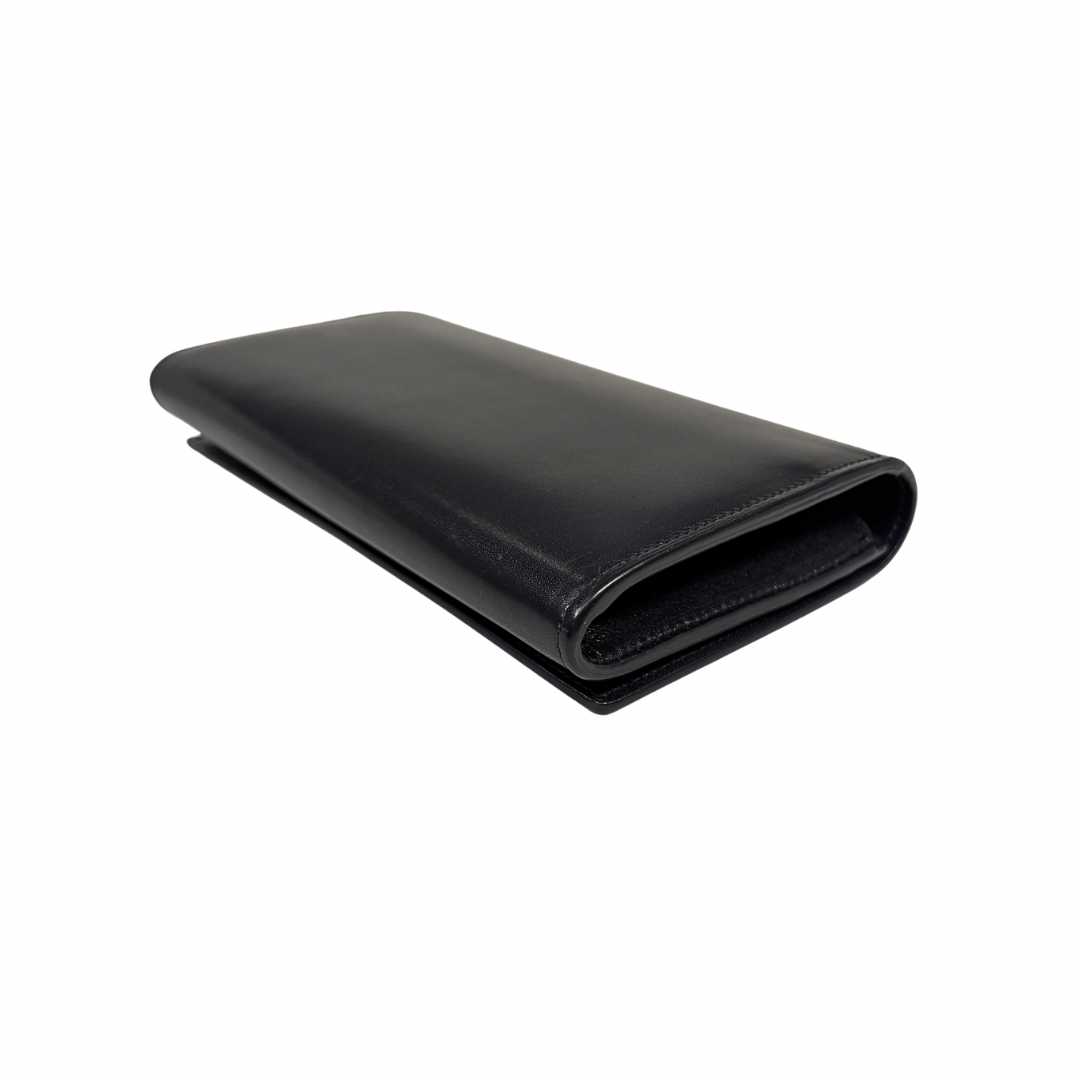 Long Bi-fold Wallet Black Smooth Leather