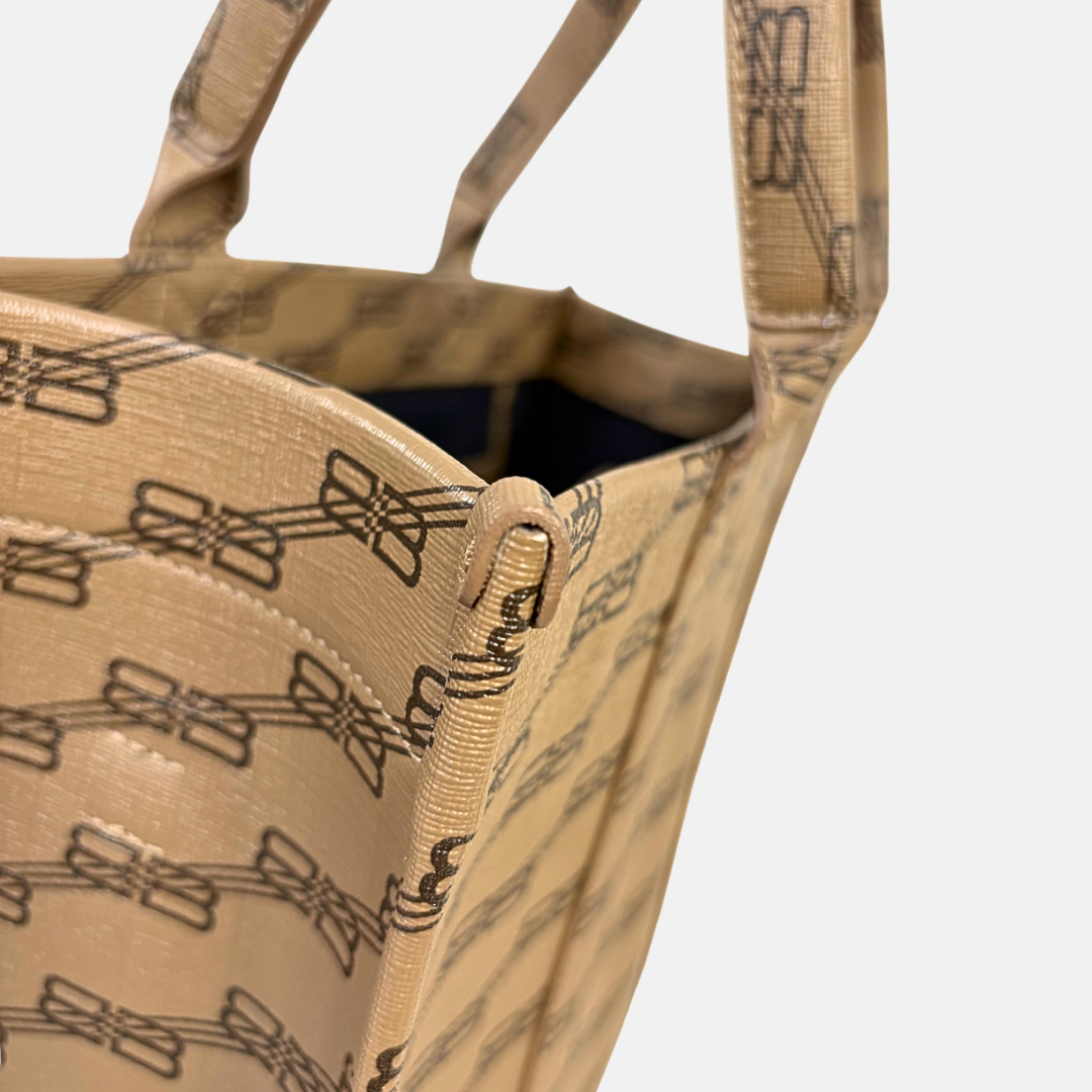 BB Monogram Signature Brown Tote Bag Gold Hardware
