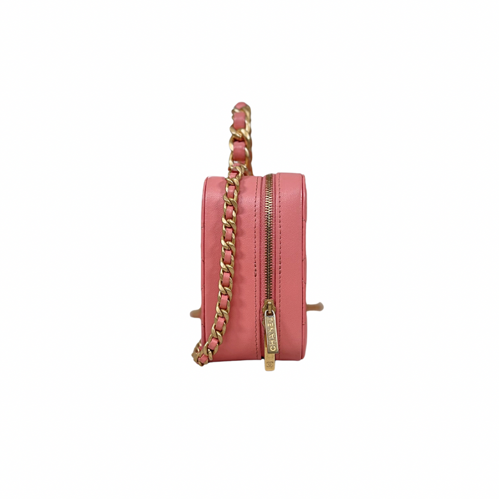 Vanity Top Handle Salmon Pink Lambskin Leather Gold Hardware Microchip