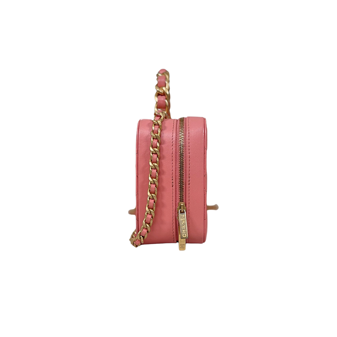 Vanity Top Handle Salmon Pink Lambskin Leather Gold Hardware Microchip