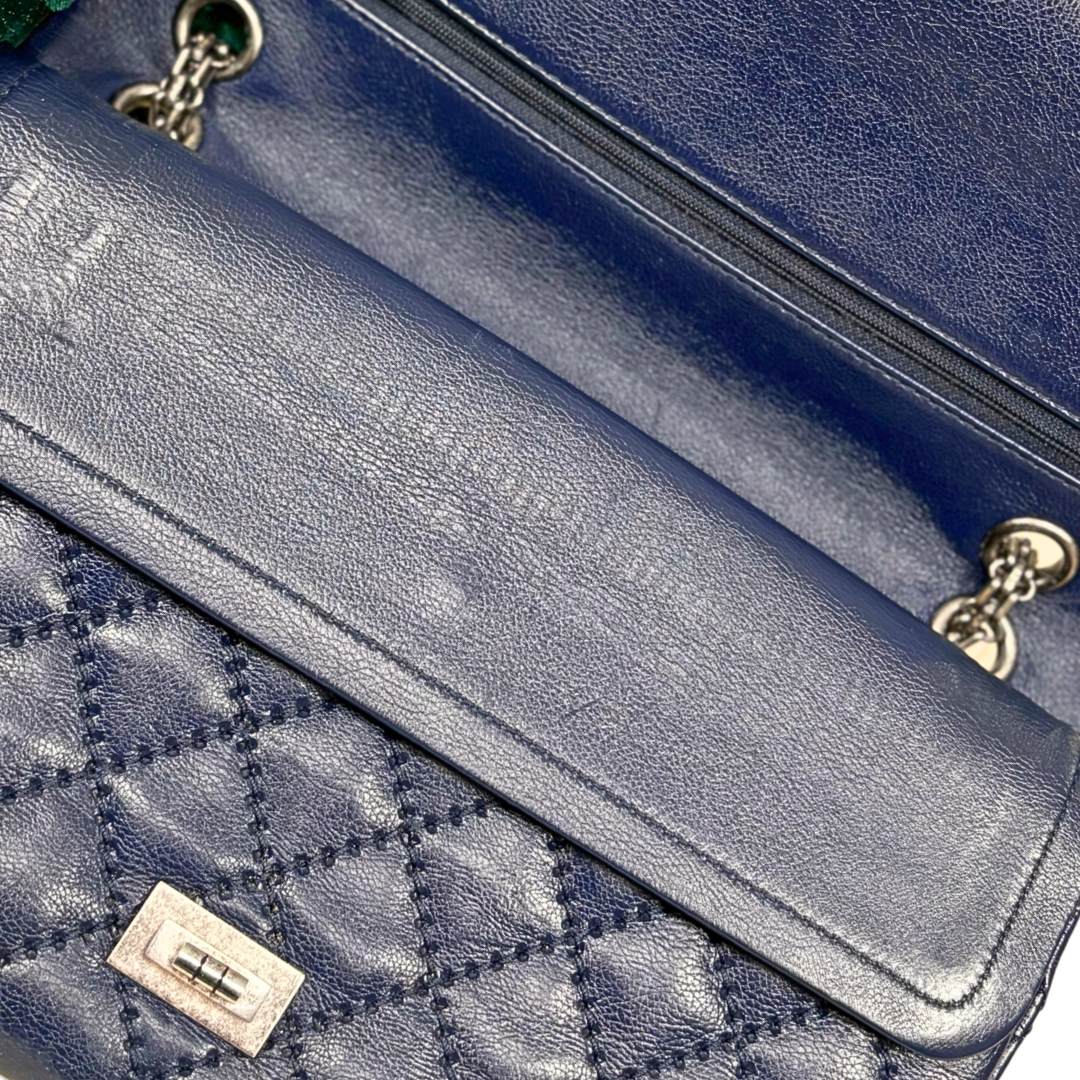 Reissue Bag Navy Blue Calfskin Leather Silver-tone Hardware